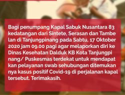 Dinkes Tanjungpinang Imbau Penumpang KM Sabuk Nusantara 83 Jalani Swab