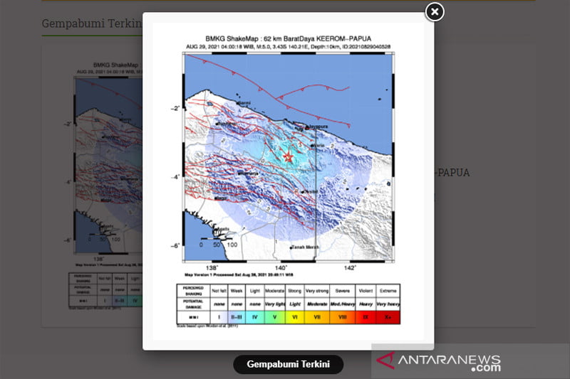 Gempa 5.0 M Guncang Keerom Papua - Ulasan.co