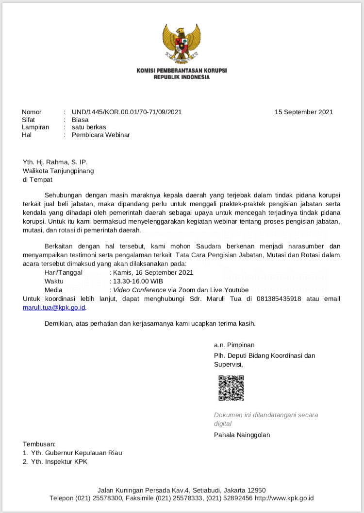 Pemko Tanjungpinang Buka Suara Soal Wali Kota Rahma di-Prank KPK