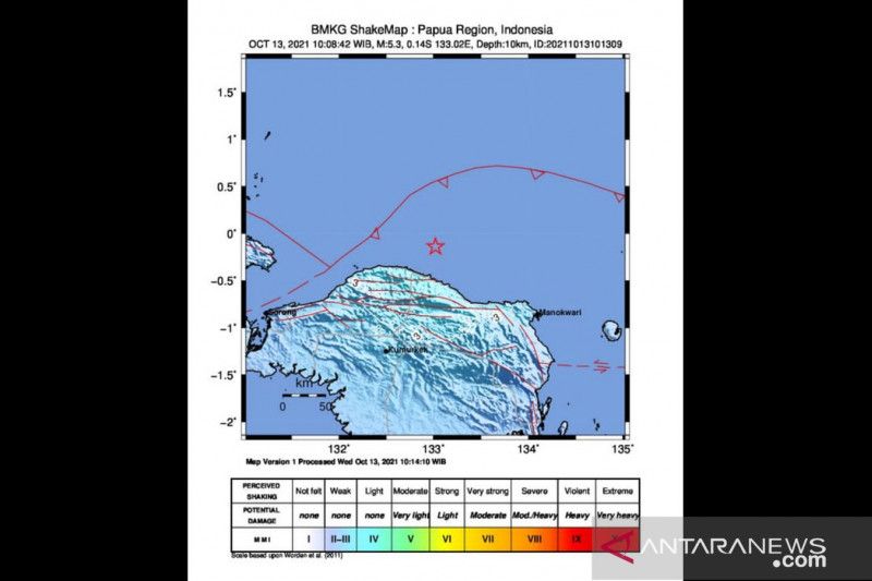 Gempa Magnitudo 5,3 Guncang Tambrauw Papua Barat