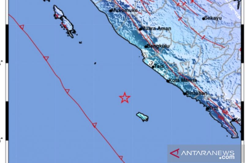 Gempa Magnitudo 5.4 Terjadi di Barat laut Enggano Bengkulu