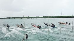 Seru! Puluhan Peserta Lomba Boat dan Pompong Adu Cepat di Perairan Pulau Alang Bintan